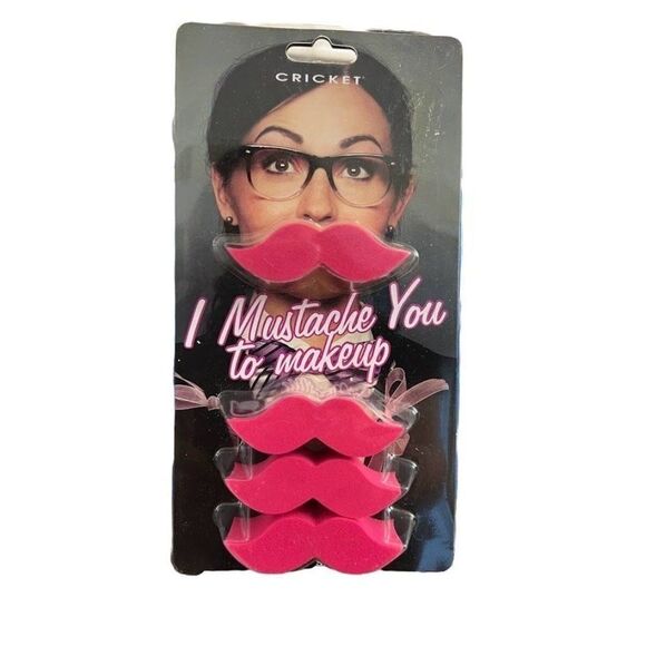 3 Packages Cricket "I Mustache‎ You to Makeup" Mustache Shape MakeUp Sponges NEW - Picture 3 of 4